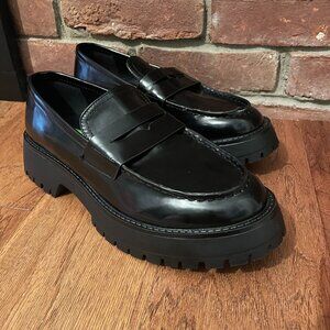 Madden Girl Black Heather Platform Lug Sole Loafer Flats Chunky Size 9